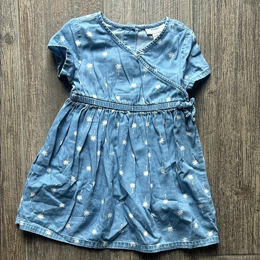 Old Navy Denim Blue Kids Dress with White Floral Pattern
